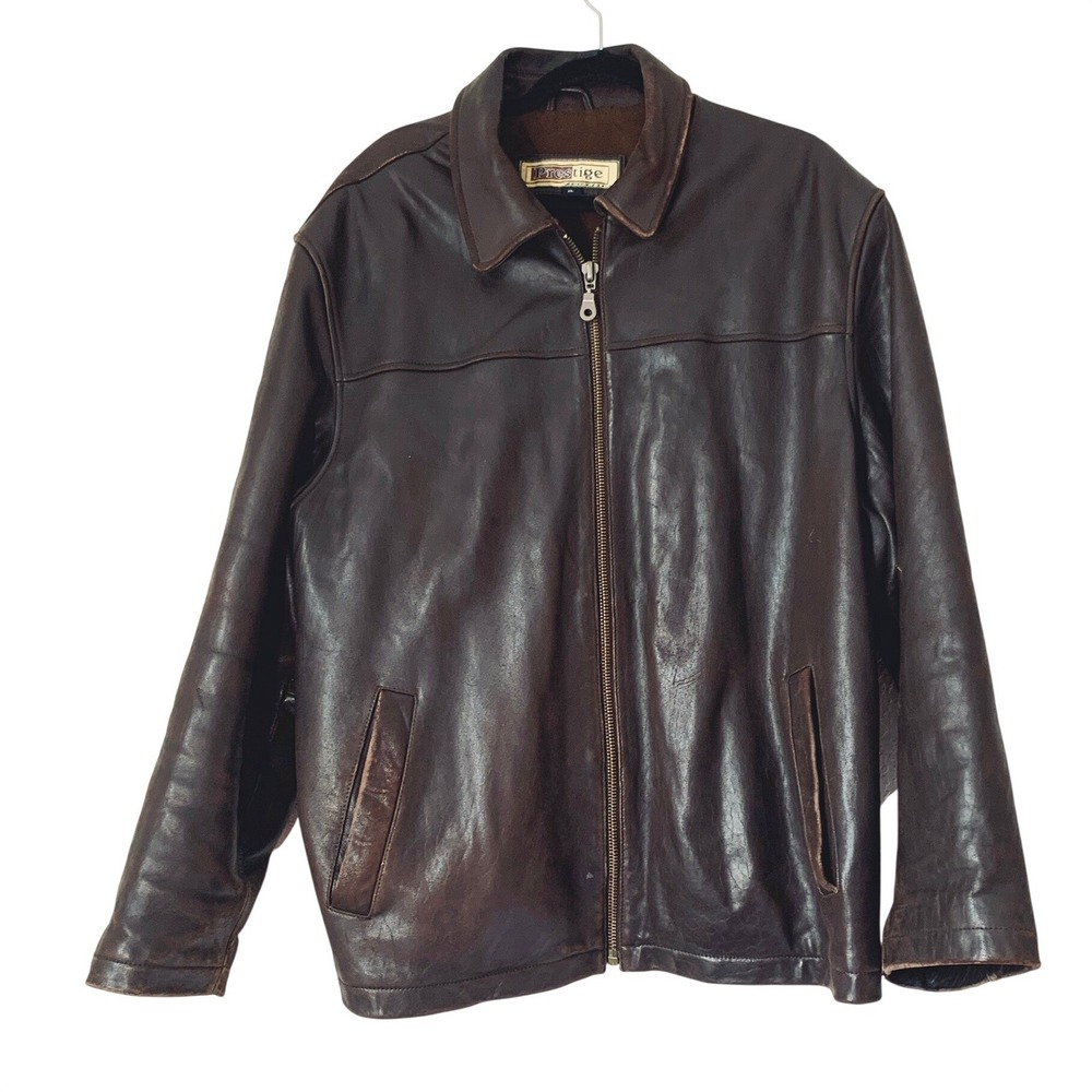 Prestige Leather Bomber Jacket Mens XL Brown Distressed Rugged Vintage Western